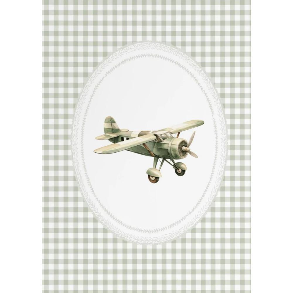 Vintage Hot Air Balloon Baby Sheep Cow Teddy Bear Plane Poster Canvas Painting Print Wall Art Sage Green for Room Nursery Decor