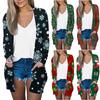 Women's Fashion Loose Casual Pocket Christmas Print Cardigan Jacket Tops