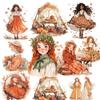 1 Set  Autumn watercolor forest style double ponytail girl picnic Stickers  Decorative Scrapbooking  Journaling Stationery