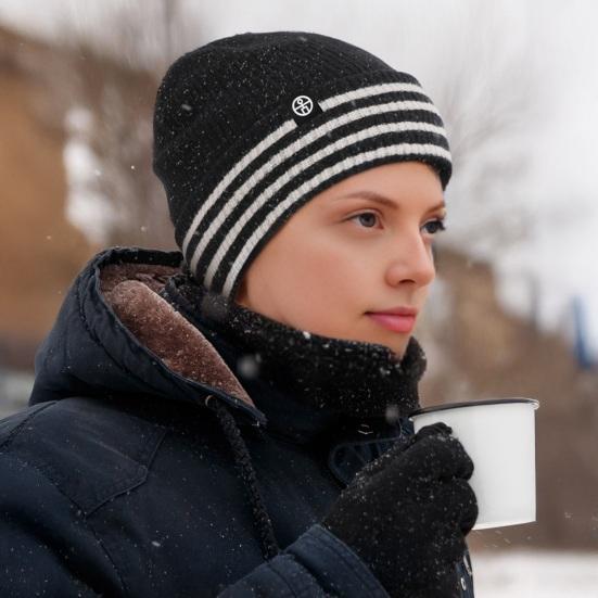 3Pcs/Set Winter Hat Scarf Gloves Set Striped Print Thickened Velvet Lining Windproof Warm Hat Neckerchief Touchscreen Gloves Set