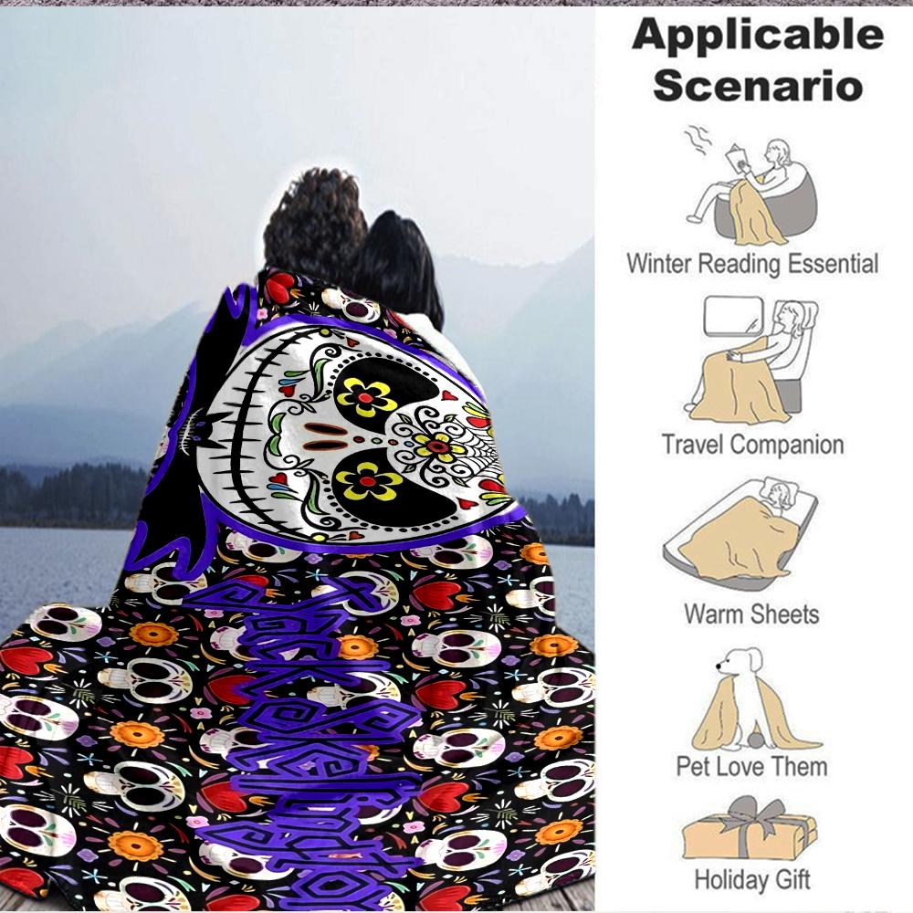 1Pc Halloween Sugar Skull Gothic Flannel Fleece Blanket Soft Warm Throw Blanket for Sofa Bed Couch Home Decor Lightweight Travel Nap Blanket Xmas Gift