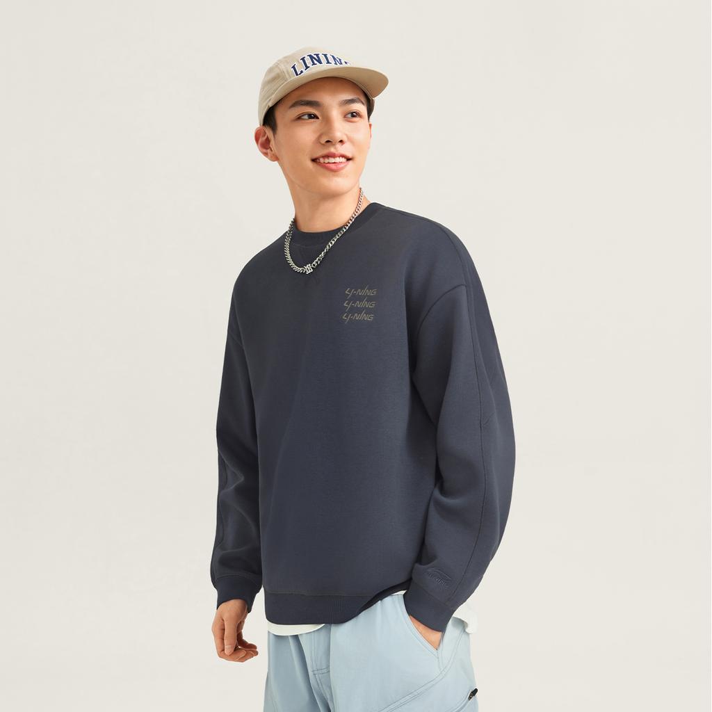 Li Ning Sports Life Collection Crew Neck Letter Fleece Lined Long Sleeved Sweatshirt Unisex AWDVF71-6