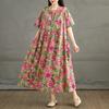 2025 Summer Women Plus Size Dress Floral Dress Elegant Linen Basic Casual Loose Vintage Dress Maxi
