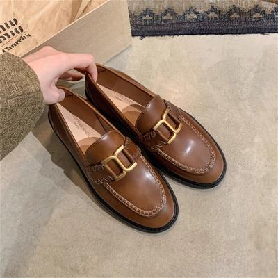 Второй волос! Су Иньинь та же обувь британские ретро туфли лоферы из коровьей кожи с золотой пряжкой женские маленькие кожаные туфли осень