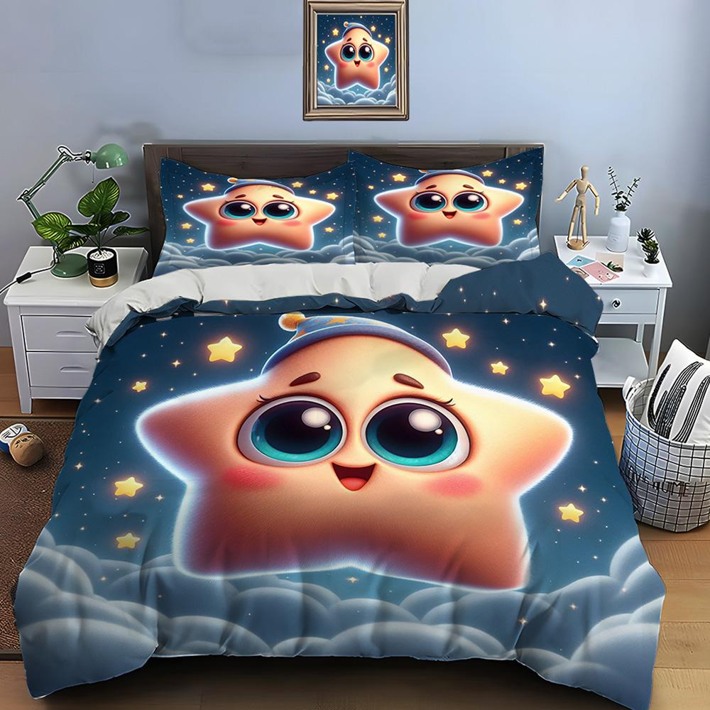 Cute Cartoon Stars Print Bedding Collection Duvet Cover 1 Duvet Cover 2 Pillowcases Adult And Kids Bedding Collection Luxury ChildrenS Gifts