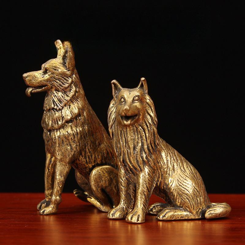 Mini Vintage Brass Bulldog Statue Metal Hunting Dog Figurine Home Office Desktop Decoration Lucky Copper Dog Small Ornament