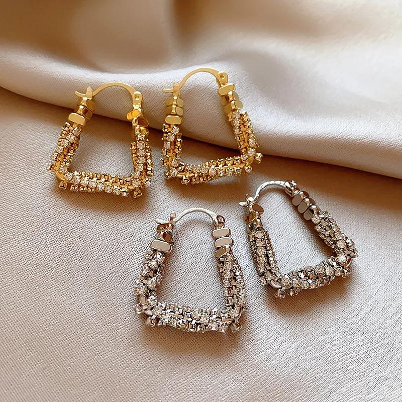 Серьги-кольца со стразами в форме буквы U, простые модные женские серьги в корейском стиле, оптовая продажа простых аксессуаров