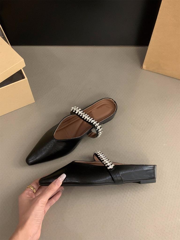 Inner Heightening Bag Head Half Slippers Women's Shoes Outer Wear 2025 New Summer Pointed French Mary Jane Half Tray Single Shoes