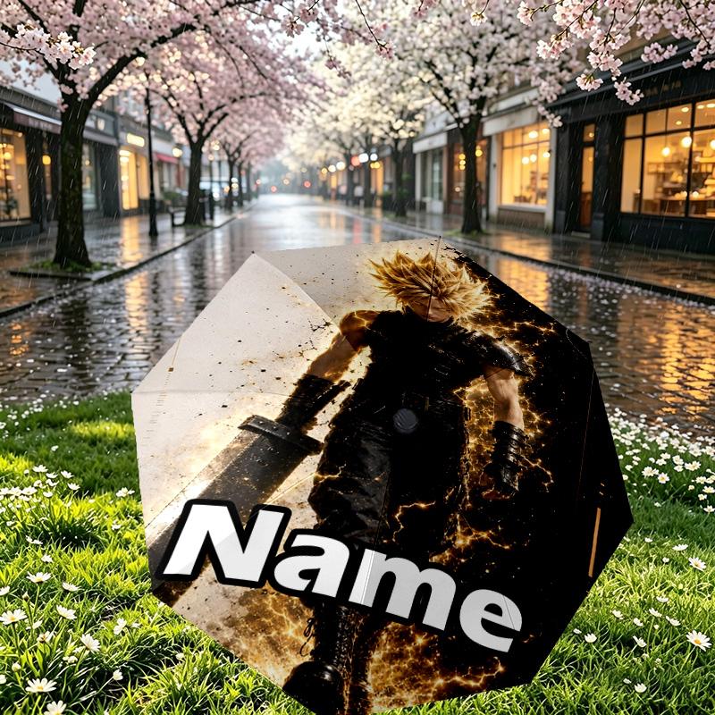 Custom Name Personalized Final Fantasy Print Umbrella, Auto Open Close, 8‑Rib Sturdy Frame, Commute Camping Hiking Use, Birthday Gift