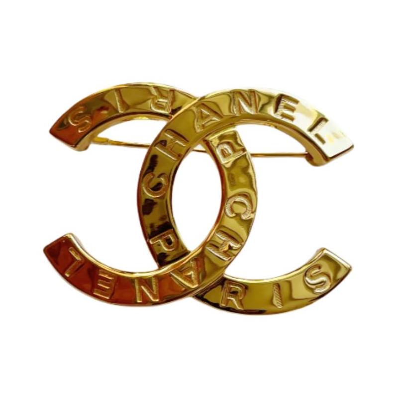 Chanel Логотип Double C - Брошь Мужская и Женская Стиль Пара Золотой