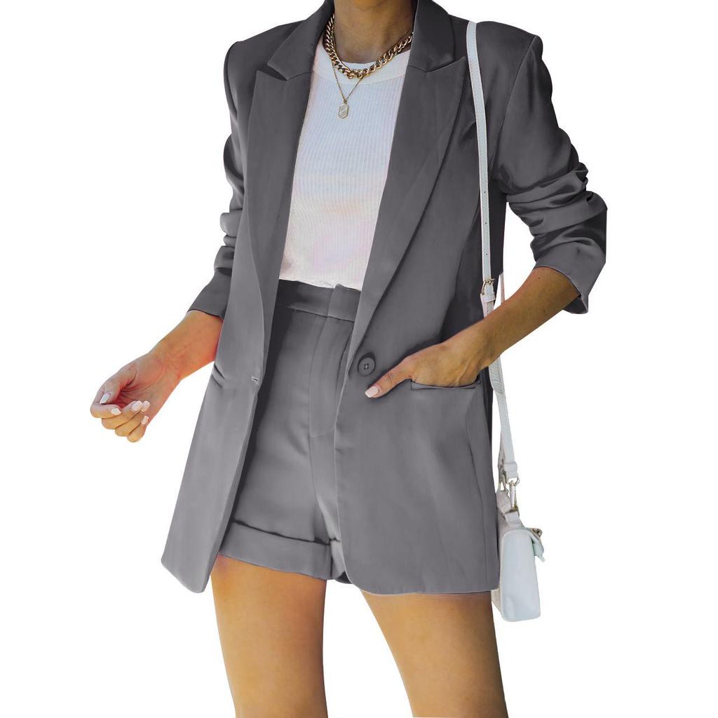 2023Wish European & American Women's Fashion: Sexy Lapel Cardigan Top & Shorts Set