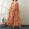Платье из хлопка и льна ранней осени в стиле ретро, свободное, в туристическом стиле, с круглым вырезом и средней длиной для женщин