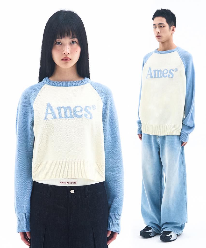 AMES-WORLDWIDE Базовый реглан-свитер вязаный светло-голубой