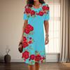 Women's Fashion Graceful Beautiful Rose Print Summer Spring Short Sleeve O-Neck Casual Dresses