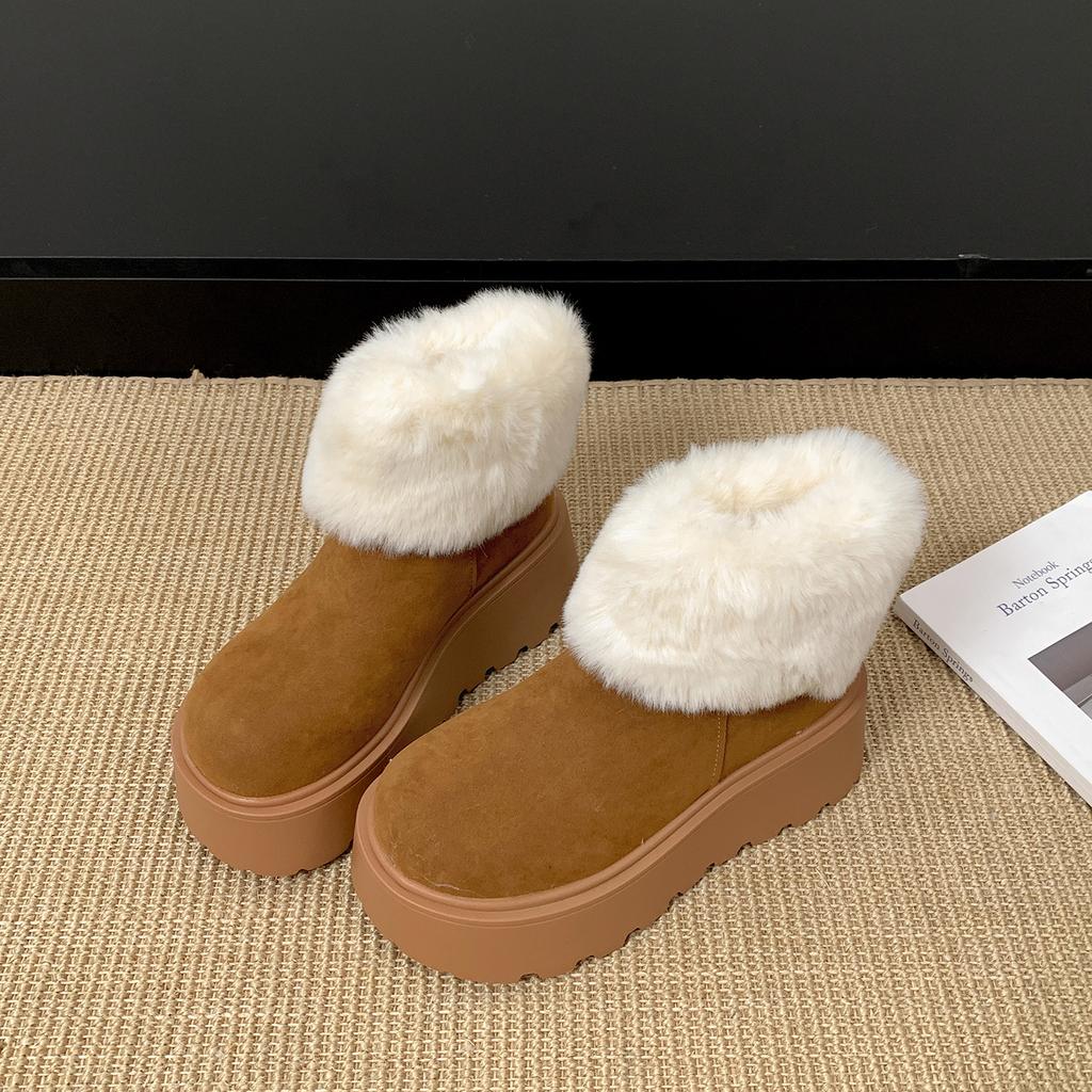 Винтажные туфли на платформе Женские меховые зимние сапоги Комфортное увеличение роста Сохранение тепла Хлопковые короткие ботильоны Зимняя женская плюшевая обувь