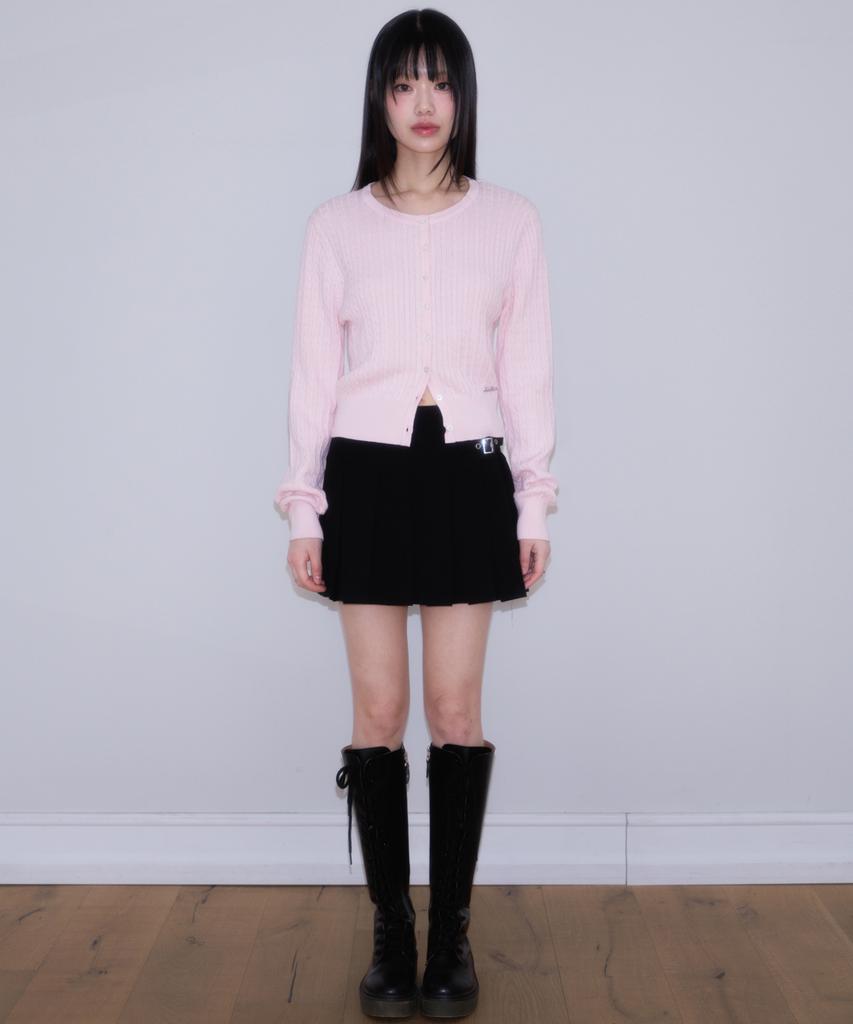 Rose Franz Double Buckle Pleat Mini Skirt [Black]
