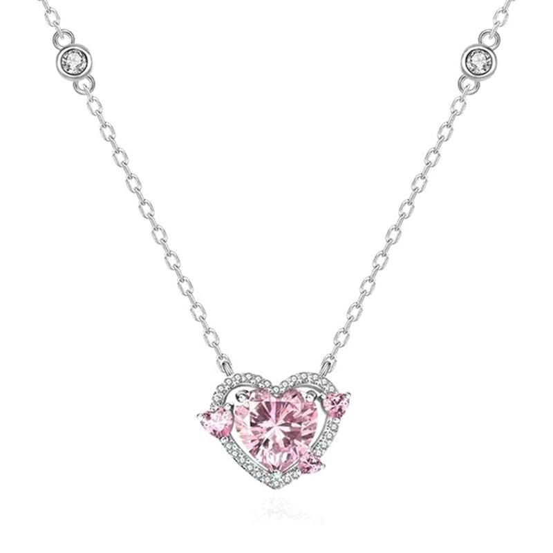 Цирконий Сердце Подвеска Ожерелья Y2K Розовое Сердце Дамы Девушки Элегантные Ключицы Цепочка Женщины Ювелирные Изделия Подарки