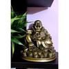Resin Fengshui Figurine Laughing Buddha Sitting On Luck Money Coins Carrying Golden Ingot for Good Luck & Happiness