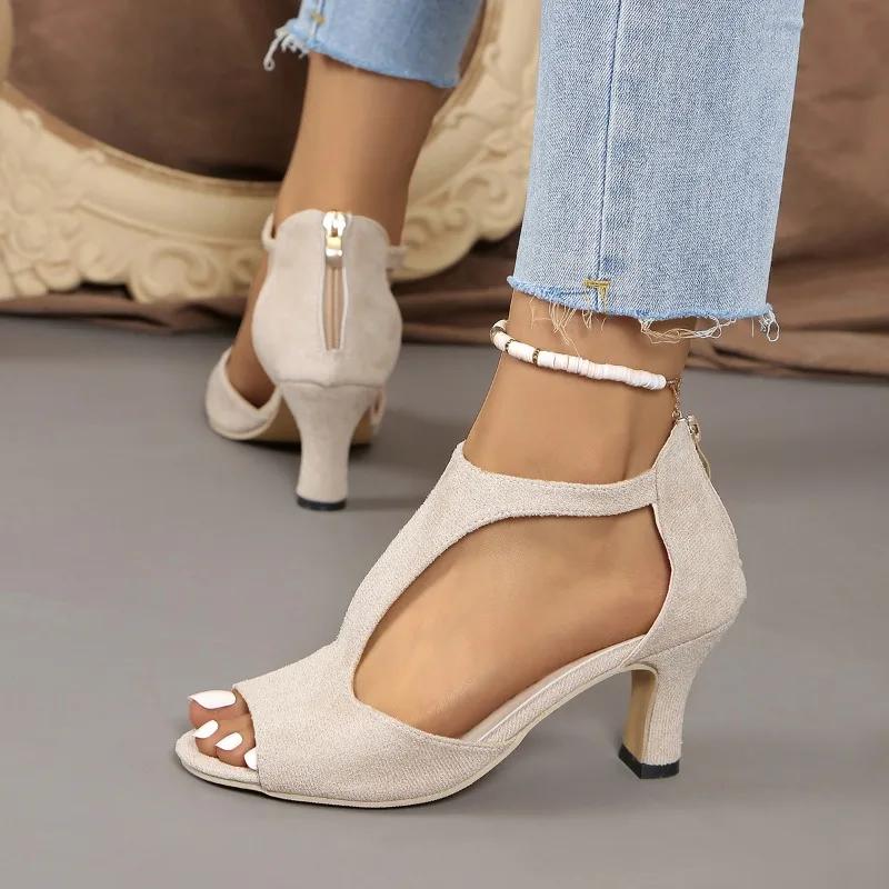 Мода 2024 года, новые модные женские босоножки с открытым носком, квадратный каблук, однотонные, повседневные, универсальные, верхняя одежда, летняя женская обувь Zapatos