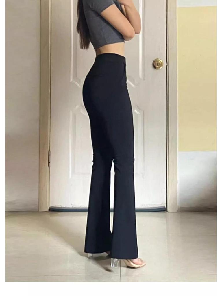 Женские брюки клеш с высокой талией - Большой размер, Эластичные, Весна/Лето, Черные