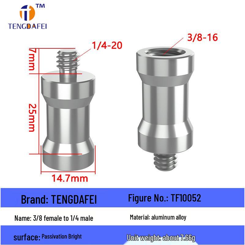 Reversible 1/4" Male To 3/8" Female Adapter for Camera Tripod Ball Head with M4-M8 Conversion Screws