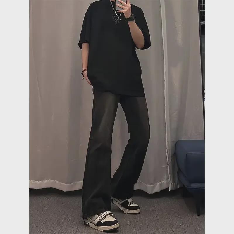 Мужские высокие черные расклешенные джинсы - American Vibe High Street Style