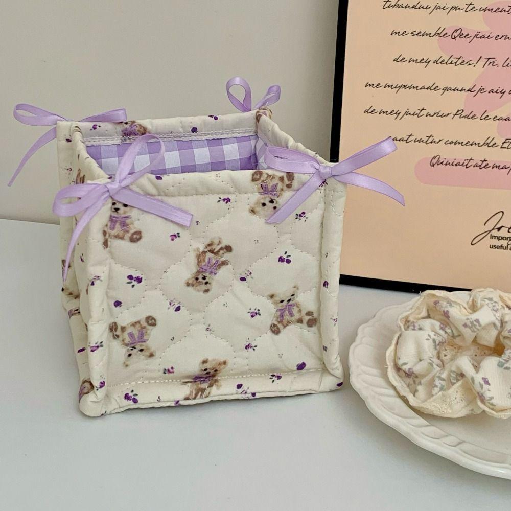 Корзина для хранения на рабочем столе с рисунком медведя, органайзер из стеганого хлопка, милая коробка для хранения, украшение для дома