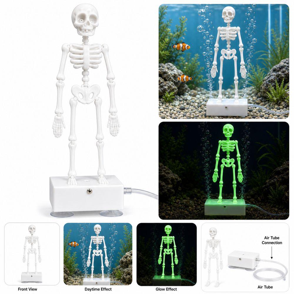 Luminous Dancing Skeleton Bubbler Bubble Activated Skeleton Air Stone Aquarium Landscaping