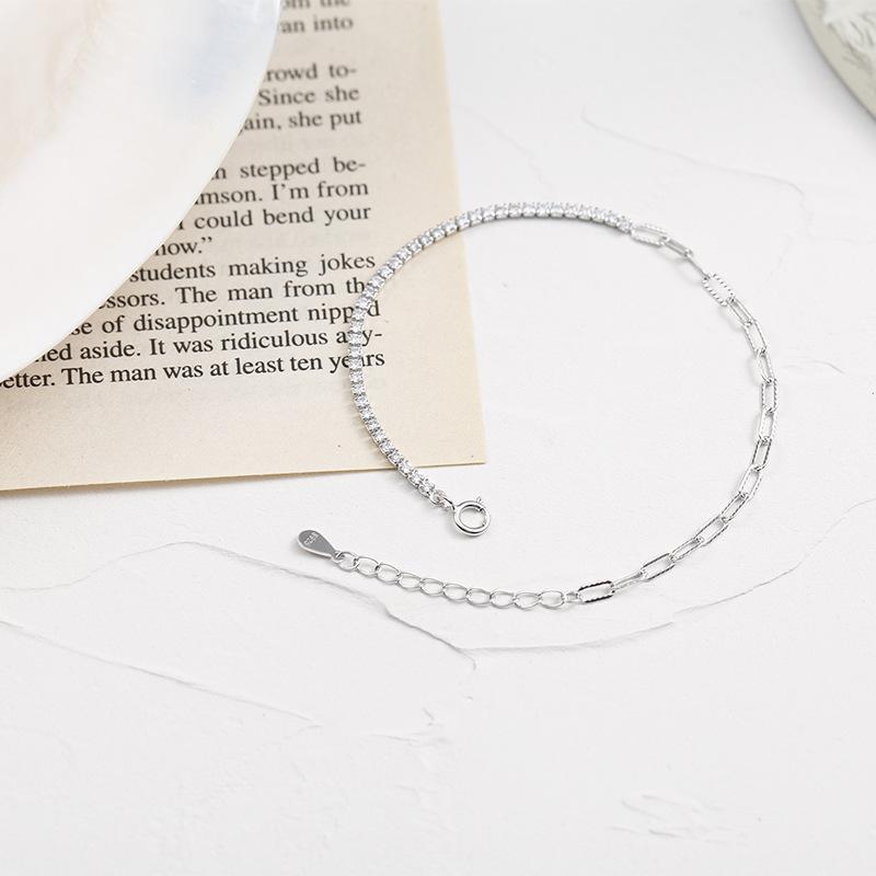 S925 Sterling Silver Chain Diamond Bracelet, Exquisite and High-end Feeling, Asymmetrical Hand Ornaments, Korean Version, Simple Temperament