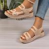 Повседневные сандалии на липучке с вырезами телесного цвета Женские 2025 Лето Круглый носок Клиновидный каблук Сандалии Удобная мягкая подошва Нескользящие Туфли для мамы
