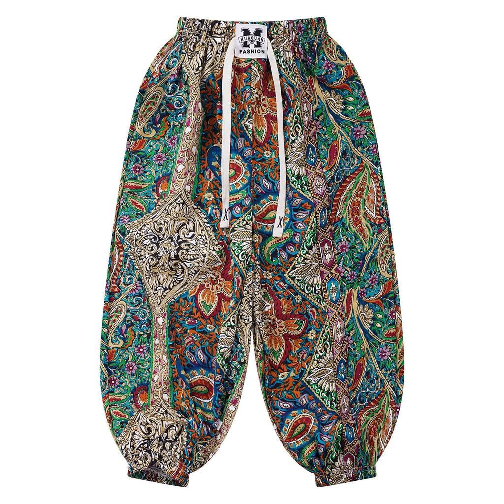 Модные шаровары для мальчиков и девочек, легкие брюки с эластичной талией, брюки с красочным принтом, для отпуска, путешествий, пляжа, дома