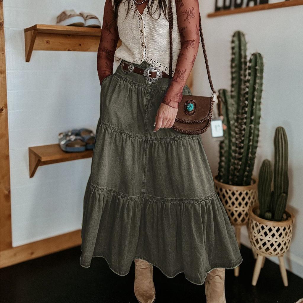 Женская модная ретро-юбка с завышенной талией и пуговицами из денима