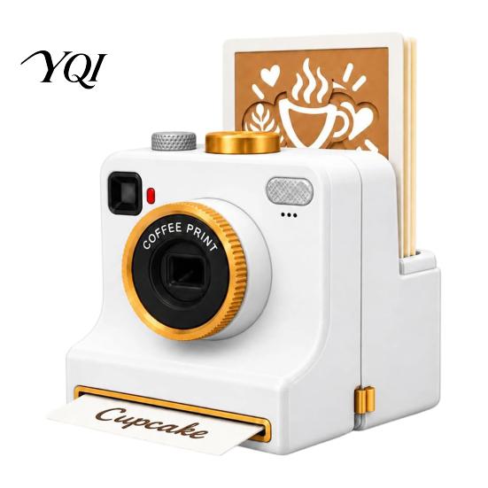 Coffee Decoration Accessories 3D Printed Latte Art Camera, Manual Powder Printer with Handheld Stencil Machine Template Cards, Cocoa Cinnamon