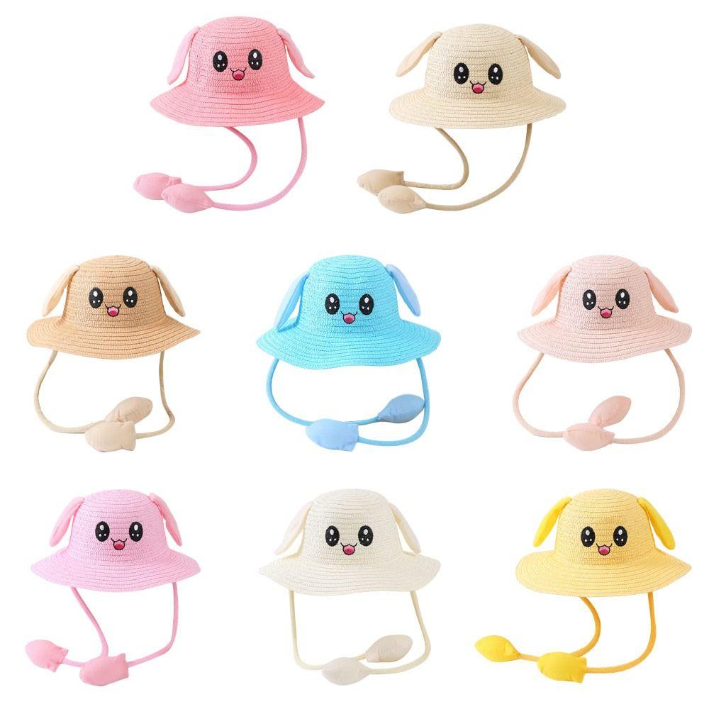 Летние детские соломенные шляпы с двигающимися ушками, широкополая шляпа от солнца, пляжная шляпа, детская панама для улицы, шляпа рыбака
