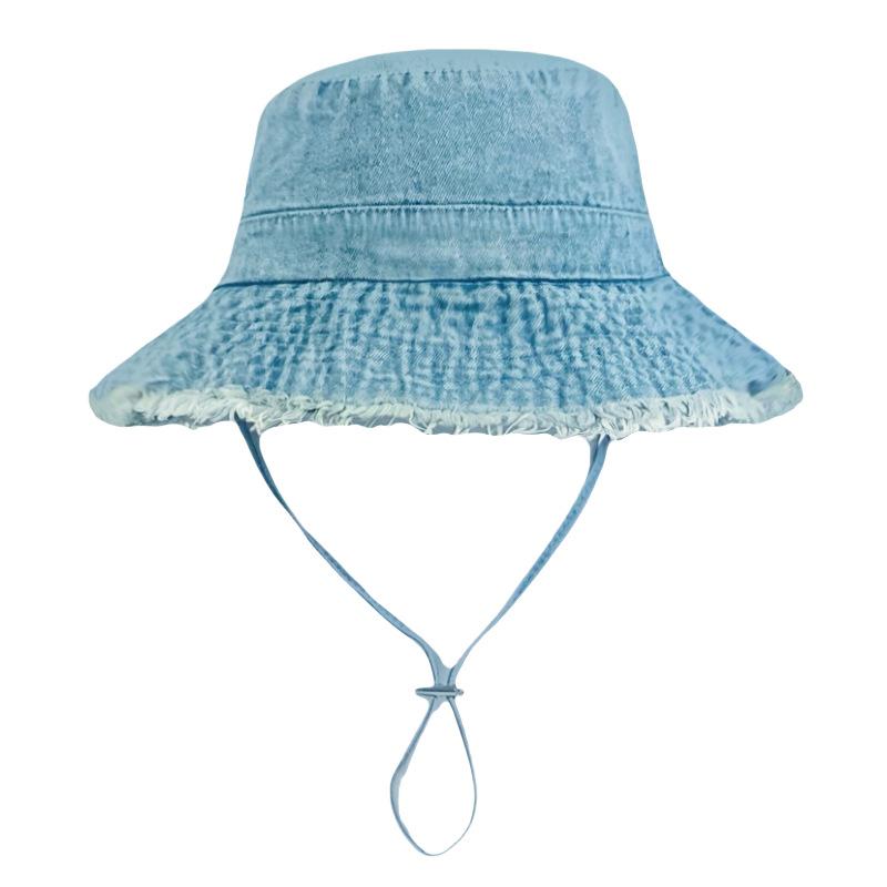 JAC11 Cotton HyunA Striped Breathable Frayed Edge Fisherman Bucket Hat Women's Shopping Travel Trendy Personalized