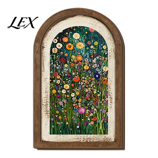 Vintage Aesthetic Wall Decor Arched Wooden Framed Art, Farmhouse Wildflower Oil Painting Prints, Nature Inspired Core Wood Ornament for Living