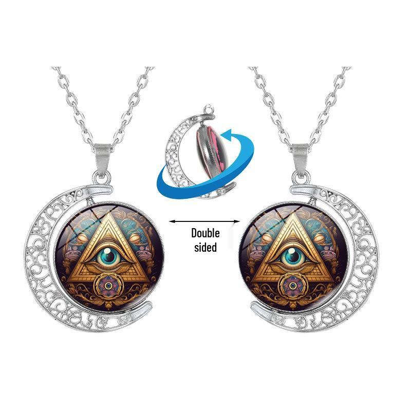 Древнеегипетский Глаз Гора Вращающийся Кулон Луна Ожерелье - Женская Мода Ретро Цепочка для Свитера Ювелирные Изделия