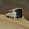 Classic Gold Color Metal Men's Ring with Inlaid Black Stone, Punk Style, Suitable for Engagement, Wedding, Luxury Jewelry
