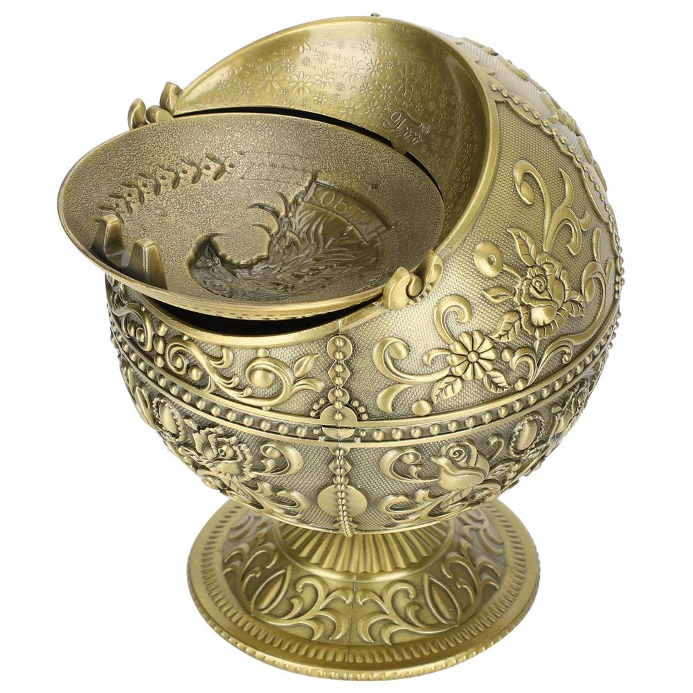 Retro Ashtray WLid Globe Eagle Embossment Pattern Zinc Alloy Smoking Accessories