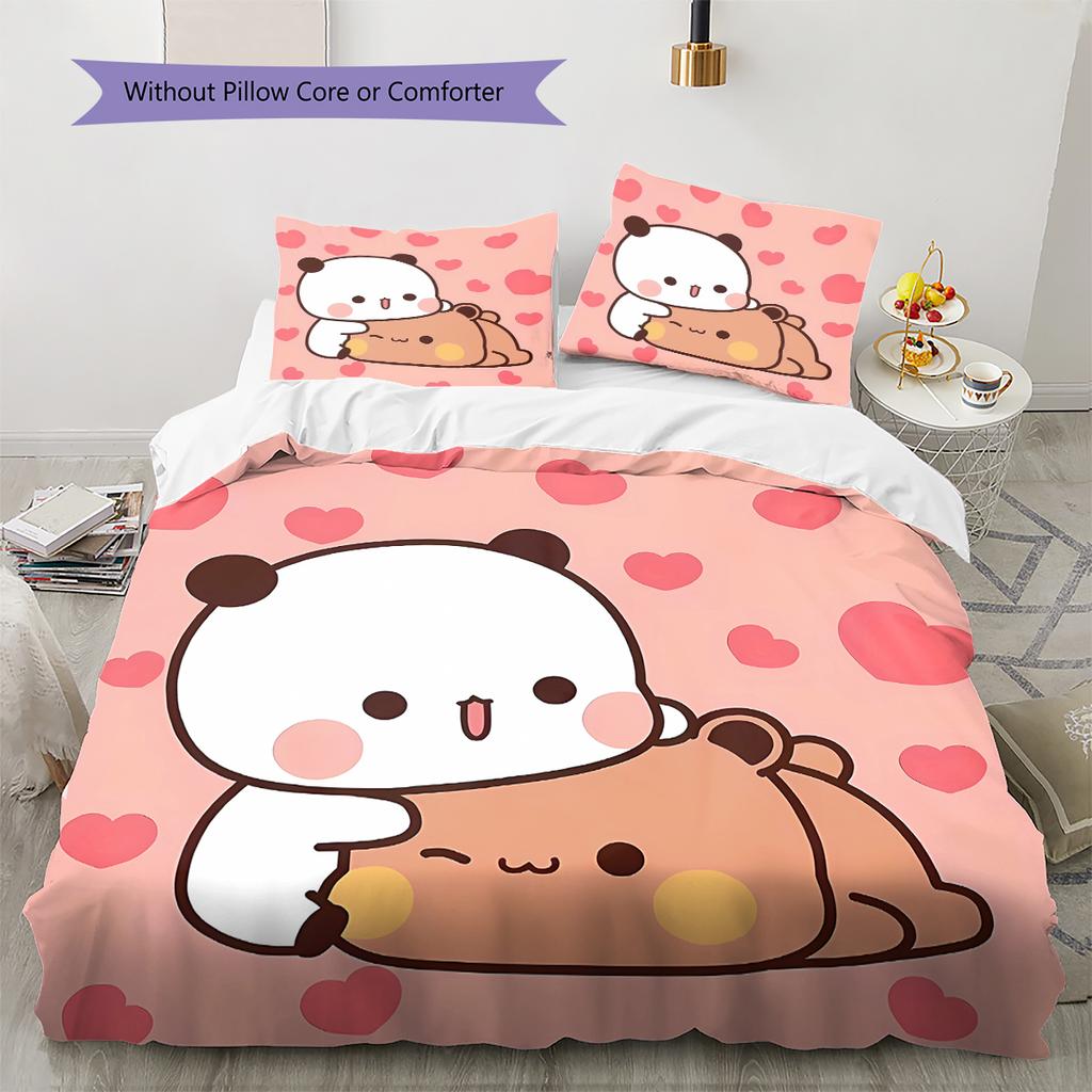 H260212Peach Goma Pattern Bedding,Quilt Set Quilt Cover Pillowcase Home Birthday Gift (1 * duvet cover + 2 * pillowcase, without core)