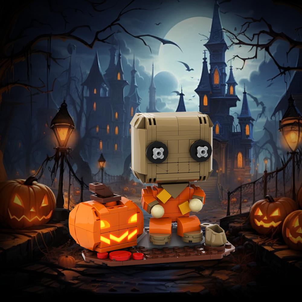 Gobricks MOC Хоррор Фильм Хэллоуин Угощай или Угощай Brickheadz Кубики Модель Тыквенный Человек Призрачный Кот Строительные Блоки DIY Игрушки Подарок
