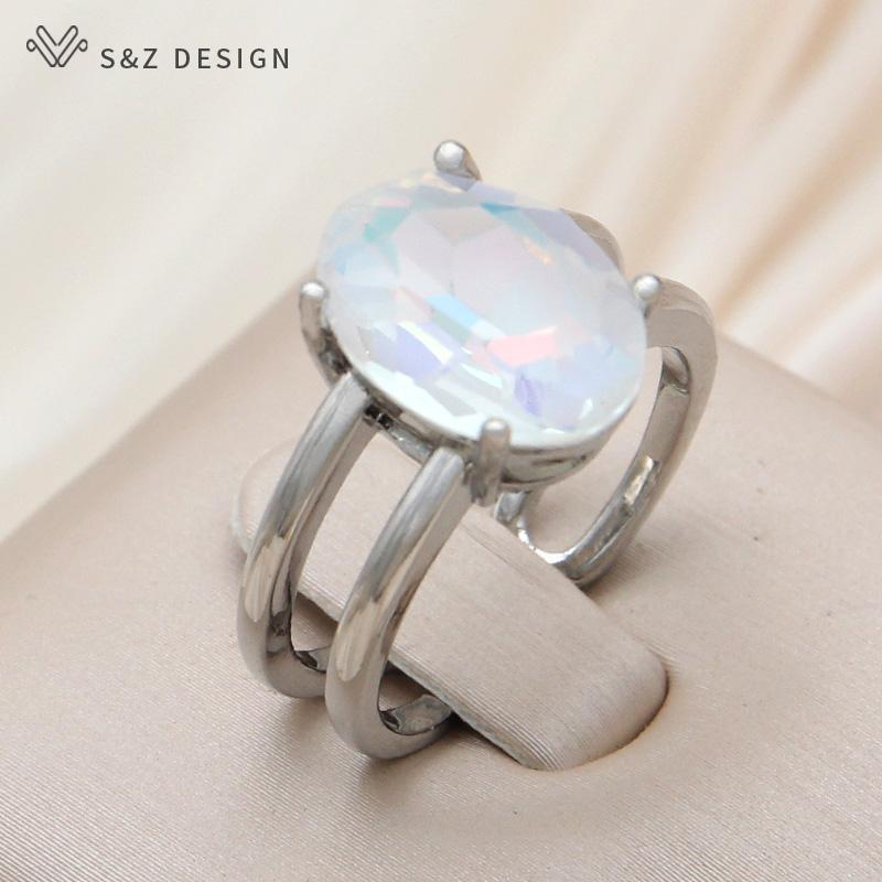 Модные регулируемые кольца в форме яйца с овальными кристаллами для женщин, свадебные элегантные ювелирные изделия цвета розового золота, прекрасный подарок