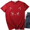 Футболка с короткими рукавами и принтом «Девочка-кошка» 2024 года — повседневная, свободного кроя.