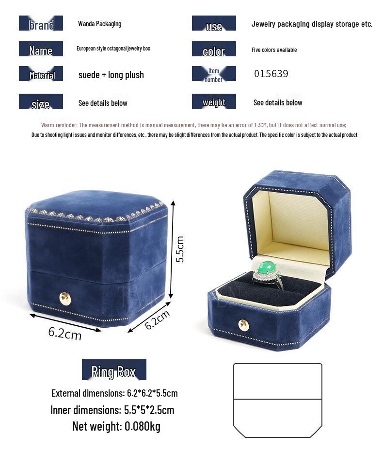 European Octagonal Jewelry Box for Rings, Necklaces, and Bracelets