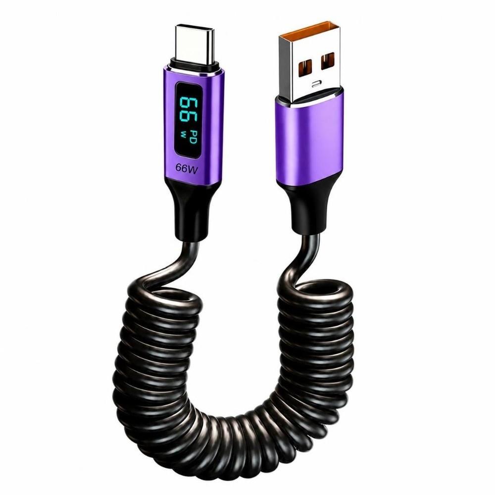 Spring Coiled USB-A to USB-C Cable Coiled Charging Cord Phone Laptop Tablet Charging