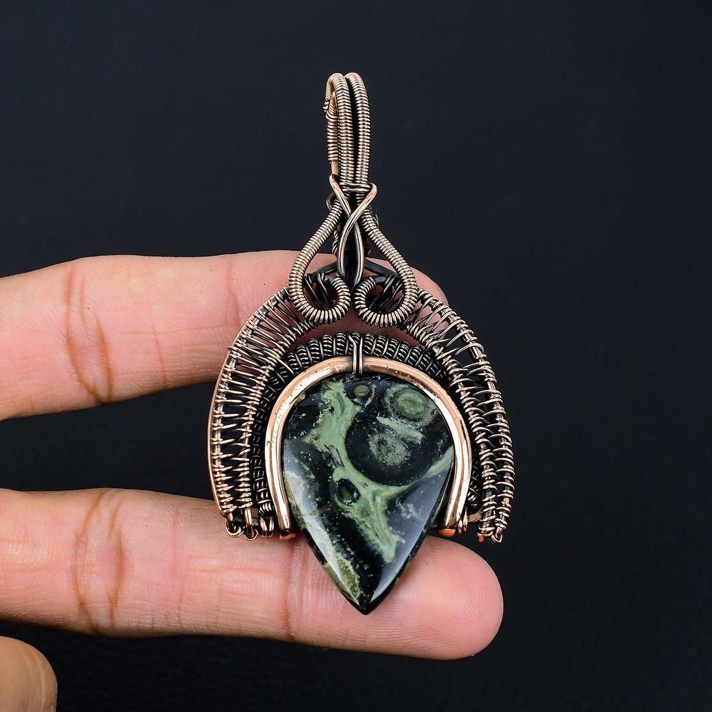 Красивый драгоценный камень камбаба яшма, ручная работа, чистая медная проволока, обернутая в кулон, ювелирное изделие