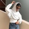 Hoodies Women Crops Student Fashion Cozy Female Hooded Minimalist All-match Korean Style Solid Daily College Soft Draw String