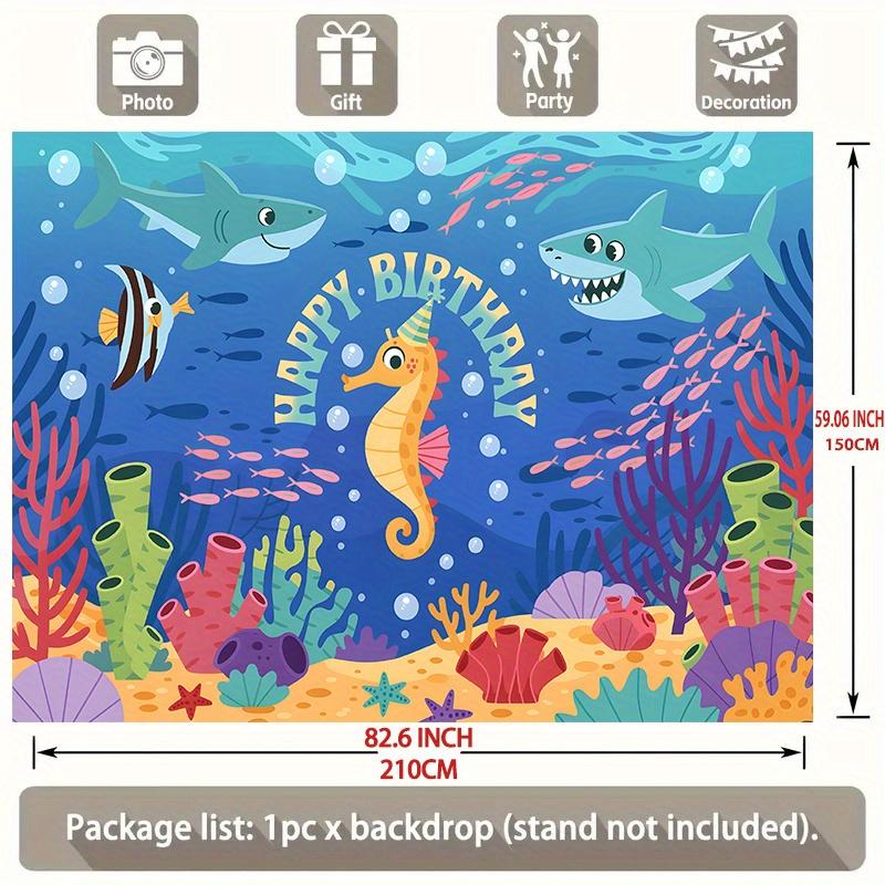 Underwater Birthday Banner, Shark Turtle Coral Backdrop Wall Decor for Party
