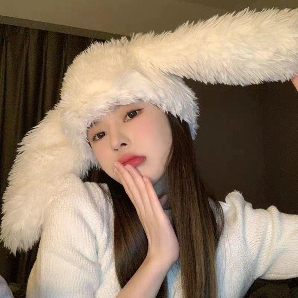 Rabbit Bunny Ears Warmer Photo Props Beanies Cap Long Rabbit Ears Hat Girls Beanie Winter Hat