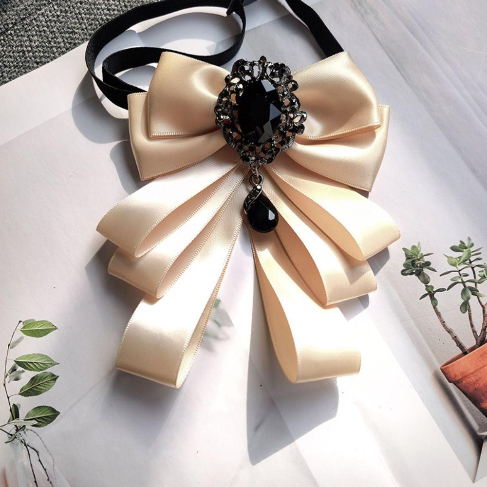 Fabric Bowtie Crystal Neck Decoration Brooch Accessories Collar Flower Women Accessories